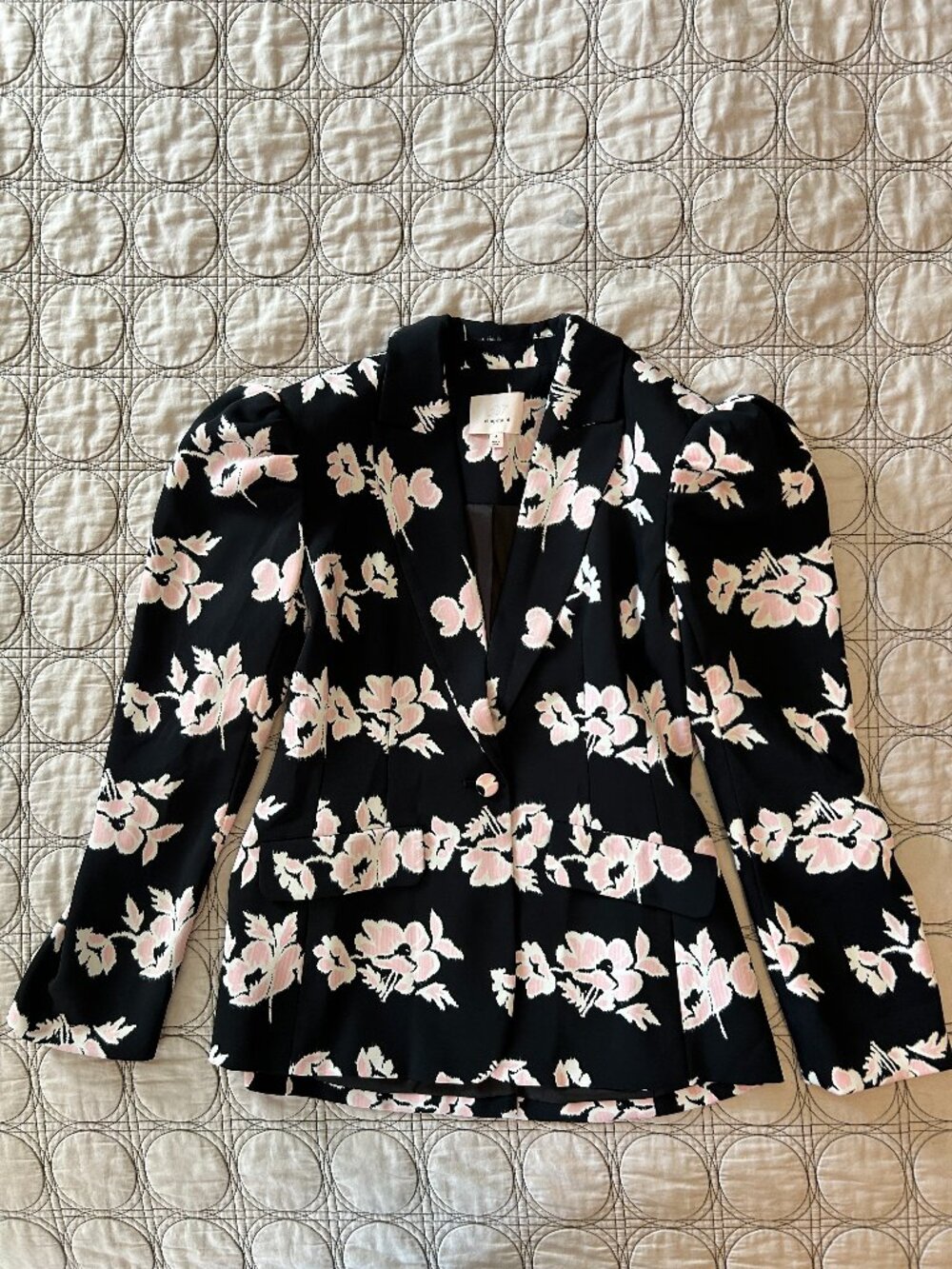 Cinq à Sept Blazer, Black With Pink Flowers Size 4